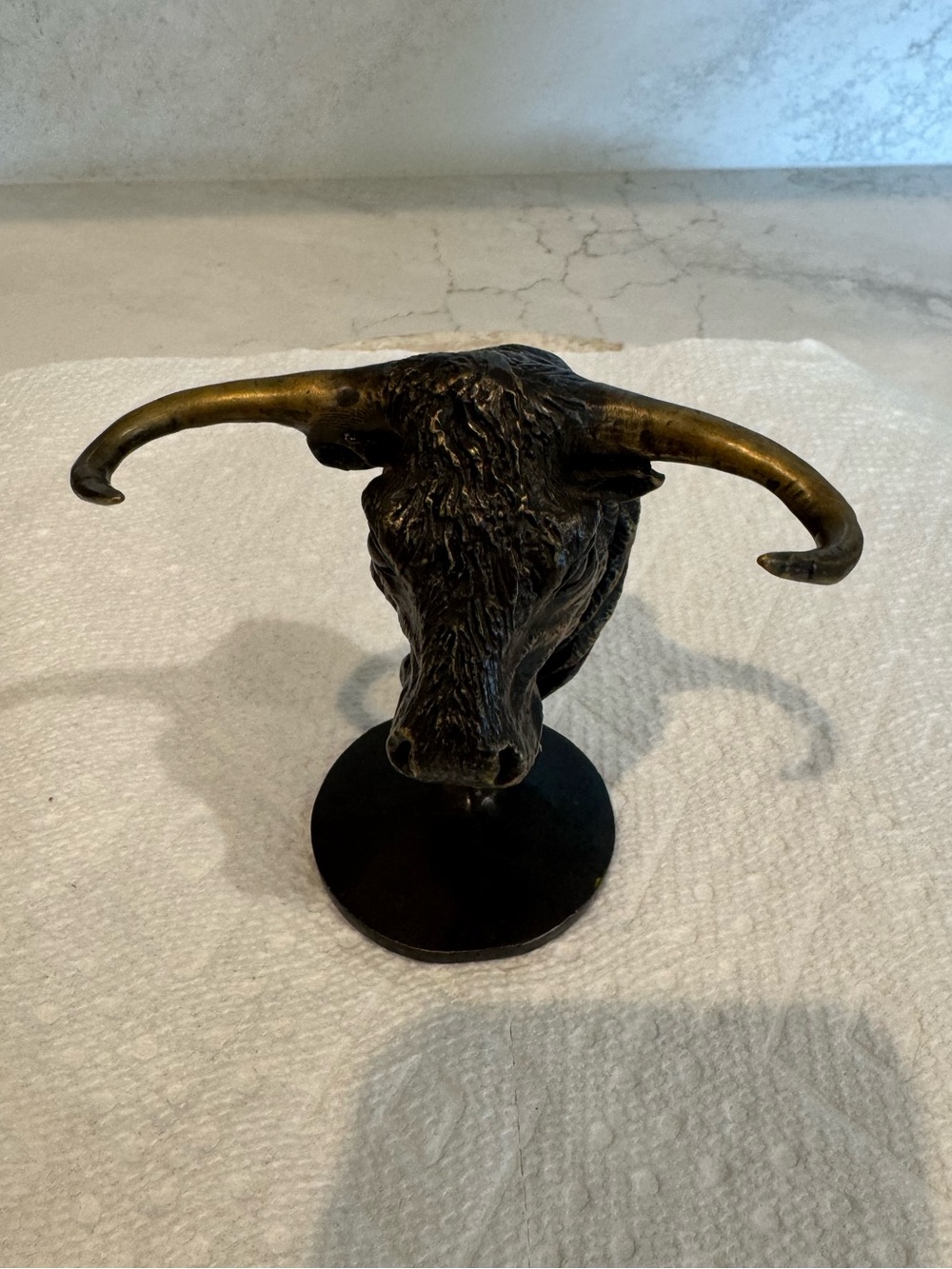 Brass-Tone Longhorn Bull Head Sculpture - Metallic Brown & Black